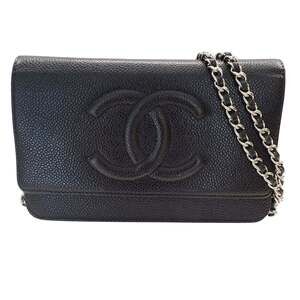 Chanel CHANEL Women's Wallet, Brand Shoulder Handbag, Caviar Leather, Coco Ma...
